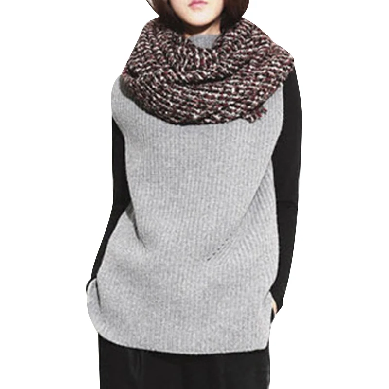 TANGNEST Мода полушерстяные Свитер Жилет 2016 г. новые женские Твердые Бежевый серый