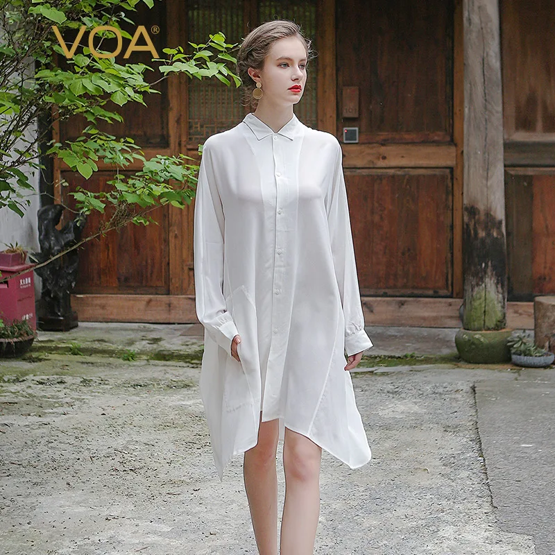 Женская шелковая рубашка VOA летняя белая с длинным рукавом большого размера 5XL B5352