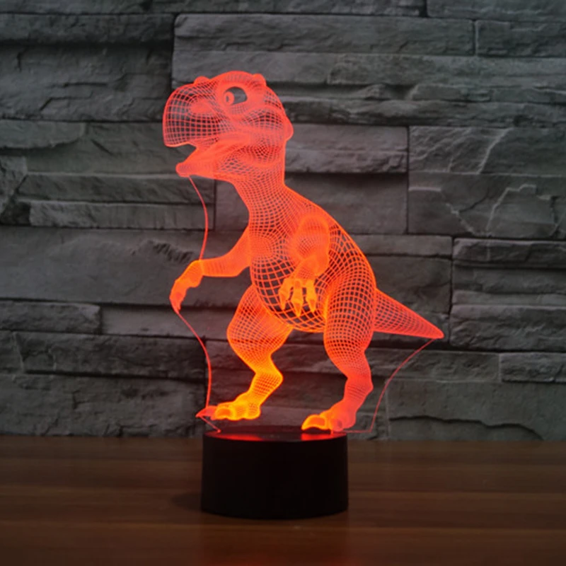 2018 NEW Dinosaur Lamp Novelty 3D Dragon Lamp LED Reading Wood Table Lamps with Lampshades 3D Optical 7 Colors Touch Light