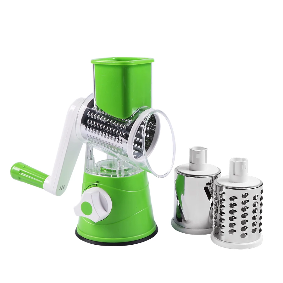 

Vegetable Slicer Hand Crank Stainless Steel Fruit Vegetable Shredder Dicer Cheese Cutter with 3 Changeable Rotary Blades Drums