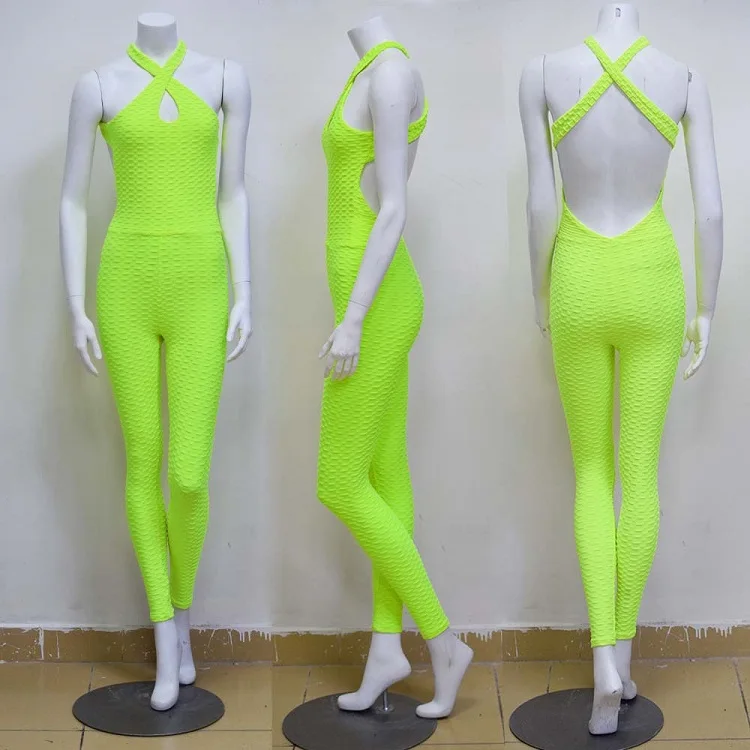 Grandwish Women Sexy Sport Sets Backless Siamese Gym Fitness Pants High Elastic Sportwear Jumpsuit Yoga Leggings Onesies,ZF011