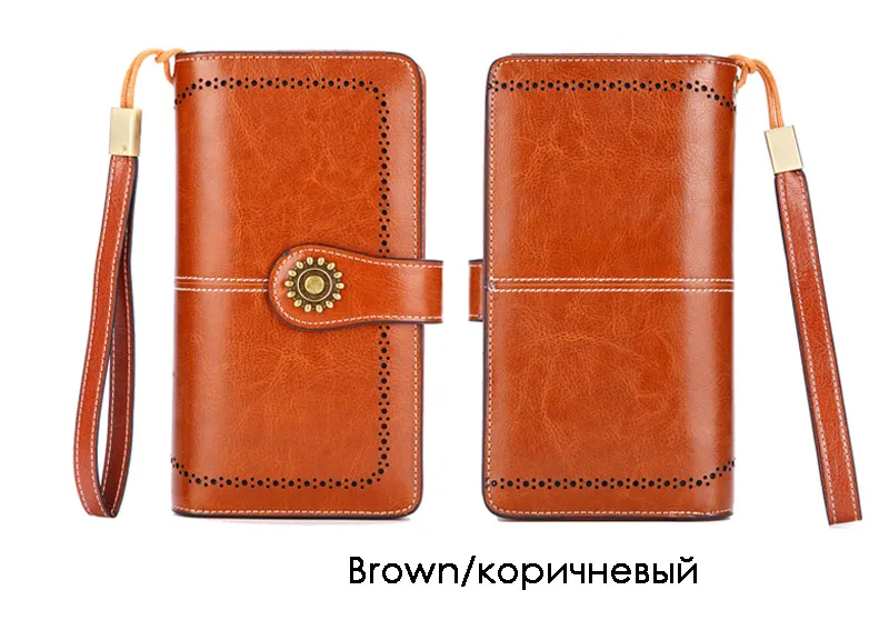 Длинный кожаный женский клатч, сумочка для мобильного телефона, кошелек для монет, Женский брендовый кошелек из натуральной кожи с воском, Женский кошелек, большая сумка для денег