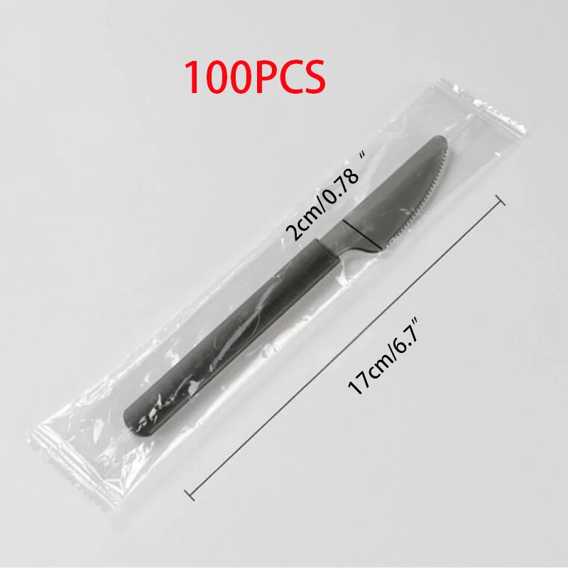 100pcs knife 100 шт одноразовые столовые приборы набор пластиковой посуды нож вилки Ложка Столовые приборы для вечеринки, дня рождения, ужина, торта, десерта, свадебные столовые приборы - Цвет: 100pcs knife
