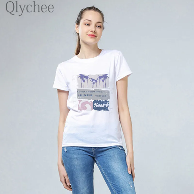 Женская футболка с принтом Qlychee Harajuku California Surf футболки вырезом лодочкой короткий