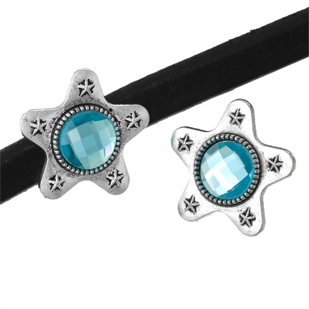 Цинковый сплав скользящие бусины звезда серебряный цвет озеро синие ограненные