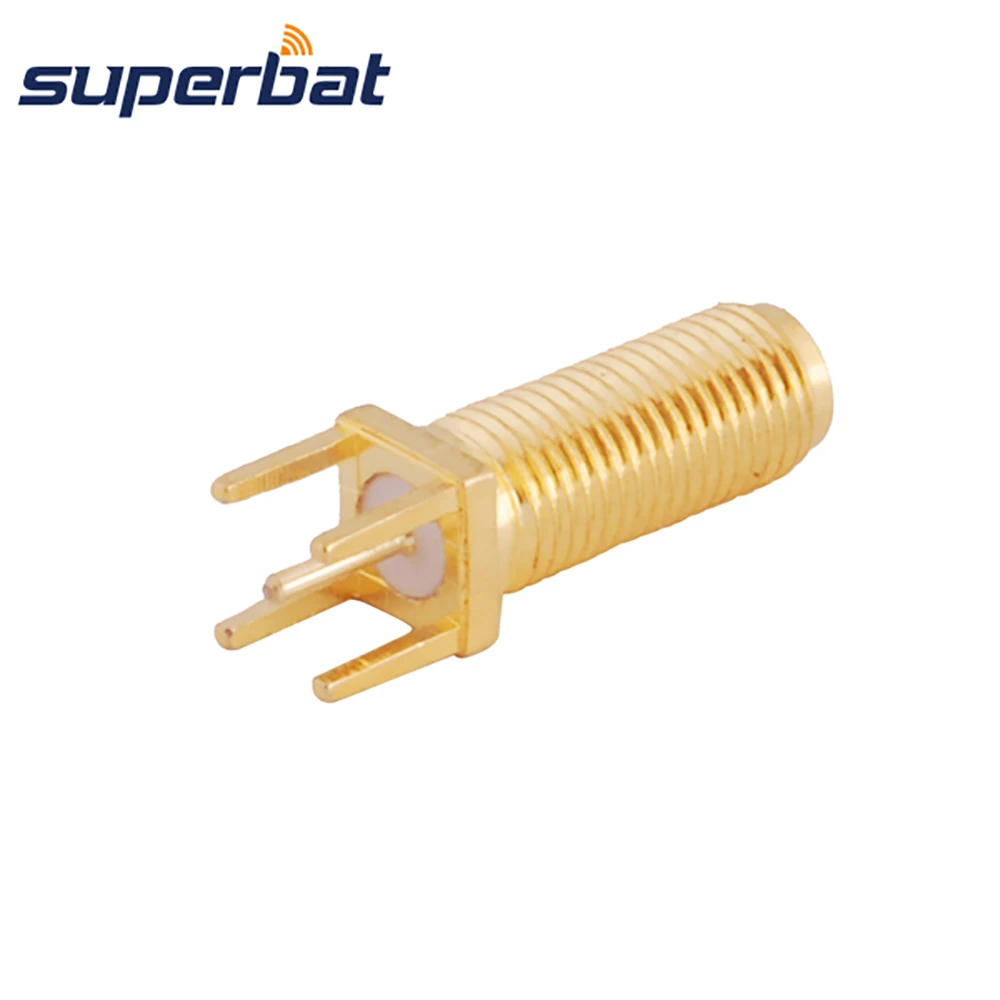 Superbat 10pcs Long Version 50 Ohm SMA Female Connector Straight Thru Hole Vertical PCB Mount 22mm Length 15mm Thread