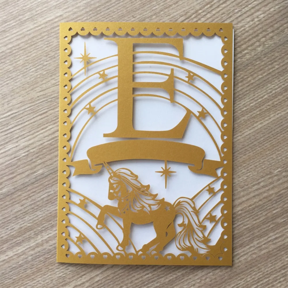 50Pcs/Lot New Arrival Laser Cut Wedding Invitation Card Unicorn Design Greeting Easter Celebration | Дом и сад