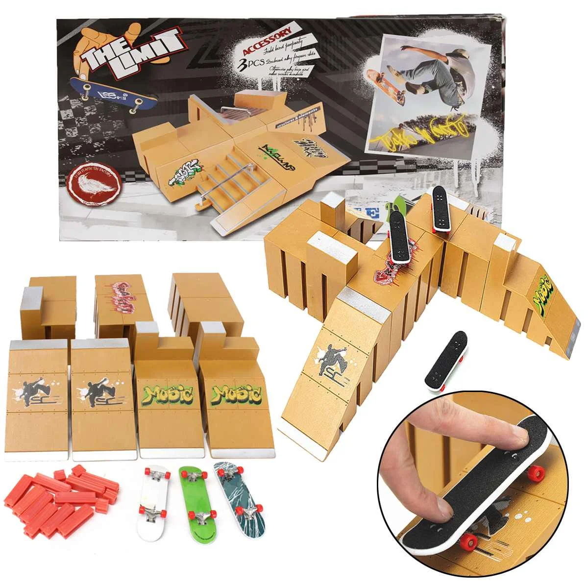 Yellow Skate Park Ramp Parts for Fingerboard Finger Board Parks Amateur Kids Childrens Birthday Gift Toy