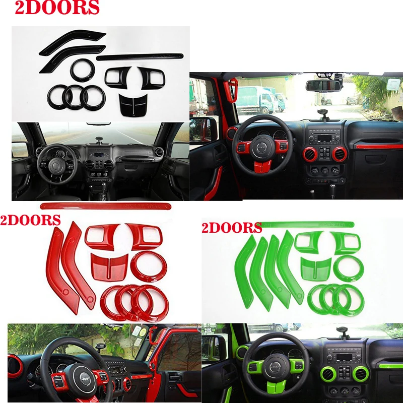 Steering Wheel Trim Air Condition Vent Interior Accessories Door Handle Cover Kits ABS Chrome For Jeep Wrangler JK 2 doors