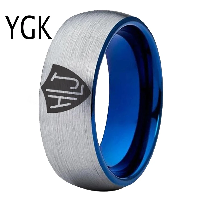 

YGK Brand 8mm/6mm Matte Silver outside Blue inside Tungsten Carbide Ring Spanish CTR Ring HLJ Design Ring