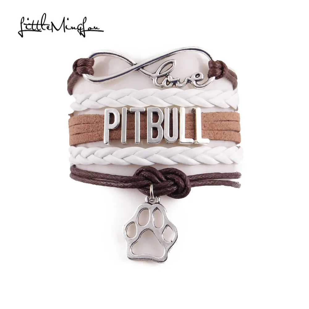 

Infinity love PITBULL women bracelet stacks dog paw charm leather wrap men bracelets & bangles for women jewelry accessories