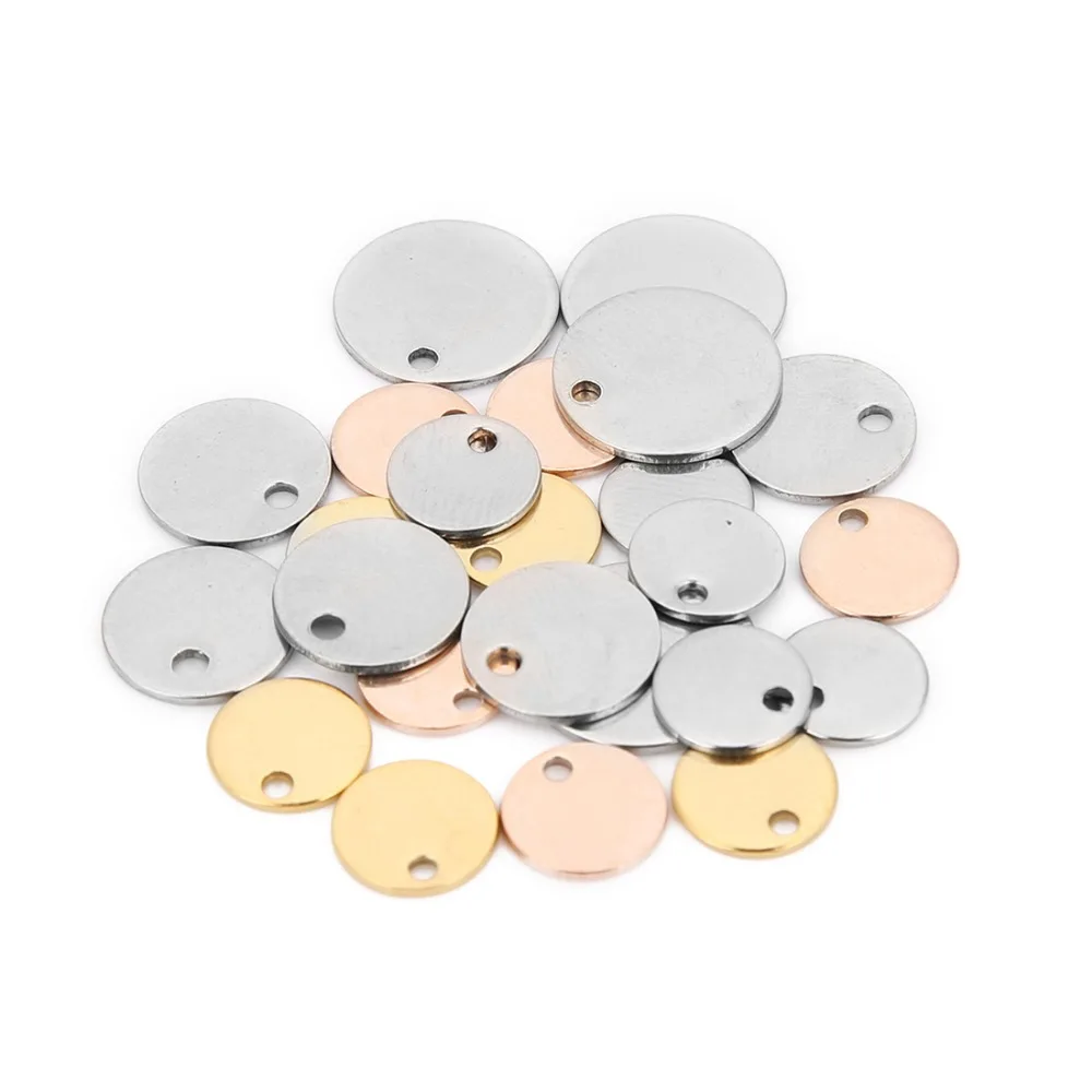 Sauvoo 20pcs/lot Round Stainless Steel Stamping Blank Dog Tags Pendants 6 8 10 12 15 20 25mm Rose Gold Color DIY Jewelry Finding