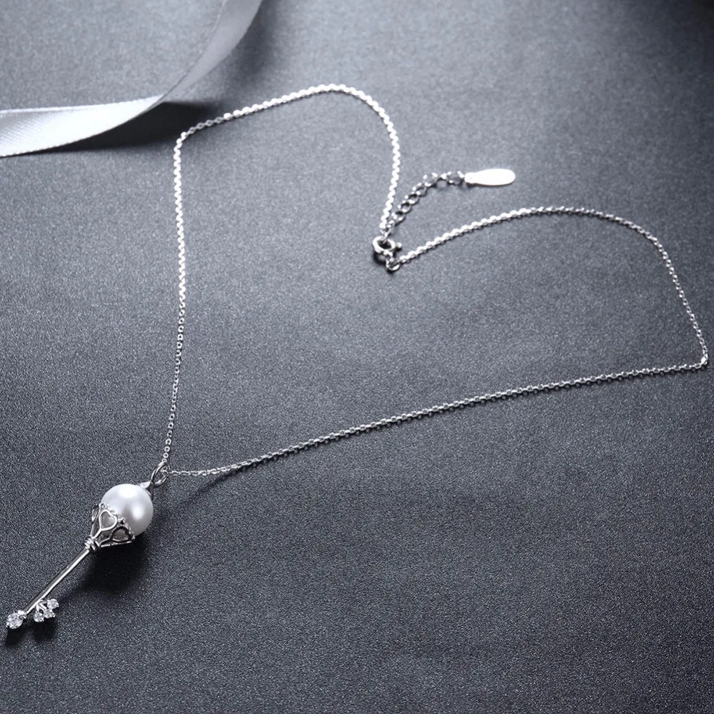 925 Sterling Silver Key Pearl Diamond Necklace Clavicle Chain Mens Women Sale Jewelry Cable Gift | Украшения и аксессуары