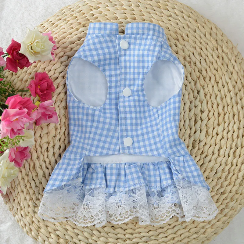 Платье с бантом для щенка Классическая клетчатая кружевная юбка принцессы