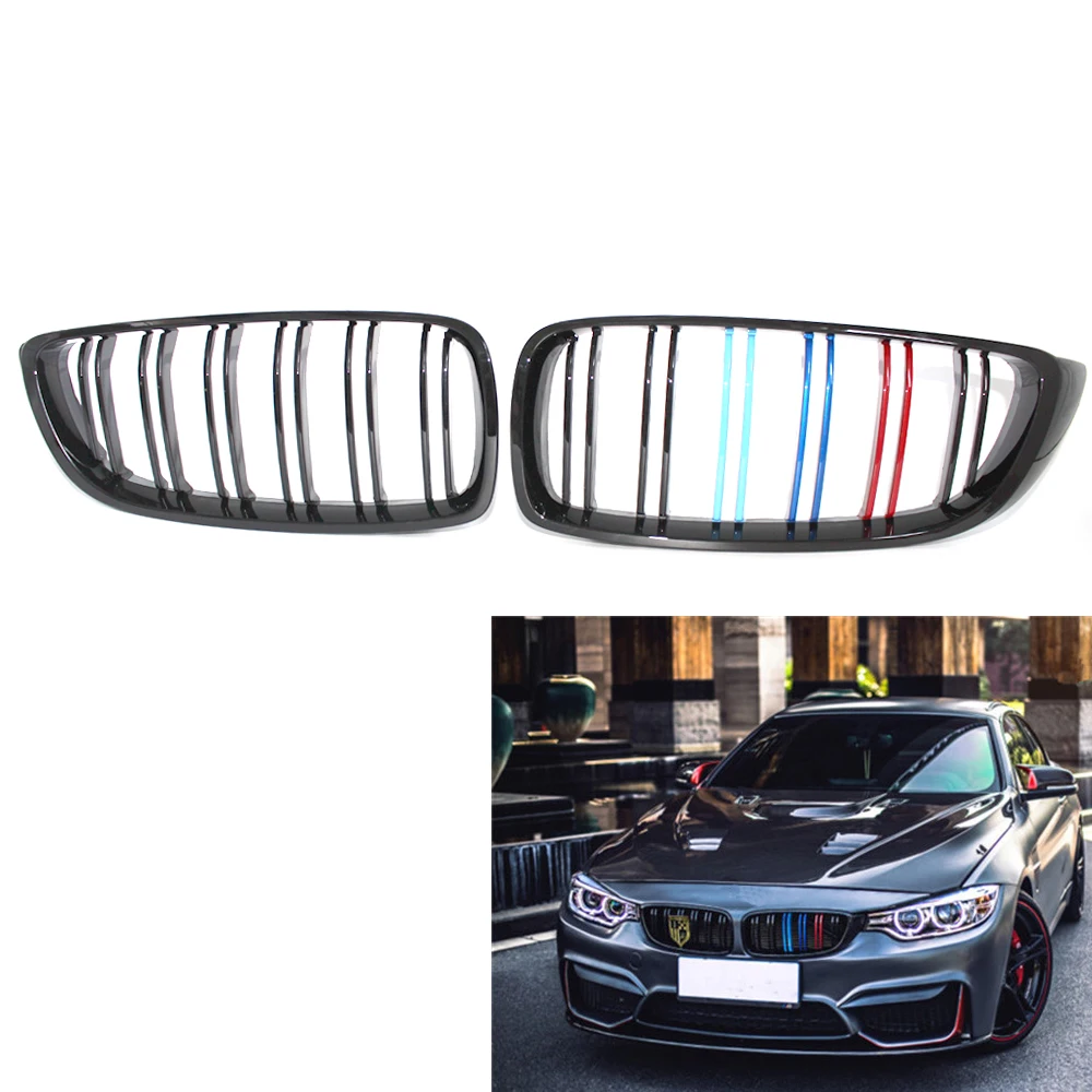 

Glossy Black Front Kidney Grille Twin Bar M4 Style for BMW F32 F33 F36 F82