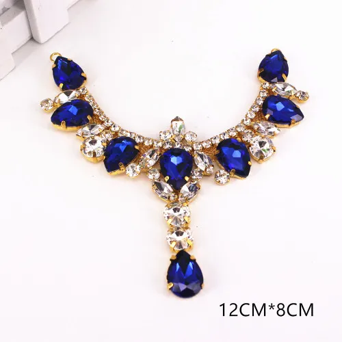 Blue neckline Блестящий воротник сверло необычные свадебные вечерние платья ювелирные изделия DIY горный хрусталь аппликация шитье Свадебная повязка подвязка украшение - Цвет: Blue neckline