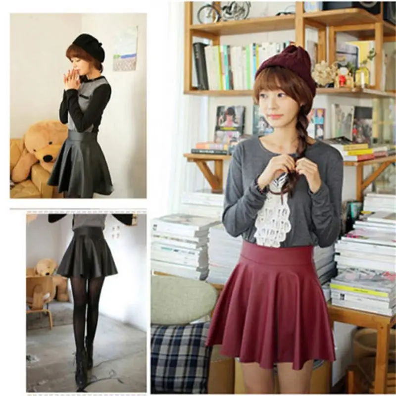 Женская короткая мини-юбка из искусственной кожи с завышенной талией | одежда