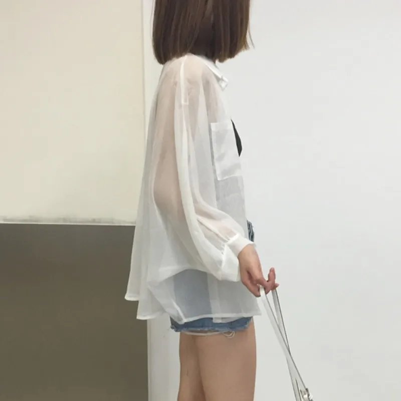 Летняя Свободная шифоновая женская рубашка бойфренда в Корейском стиле с