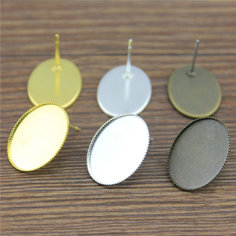 

WYSIWYG 20pcs 3 Colors Fit 10x14/13x18/18x25mm Oval Glass Cabochon Copper Material Sawtooth Edge Earring Studs Base Setting