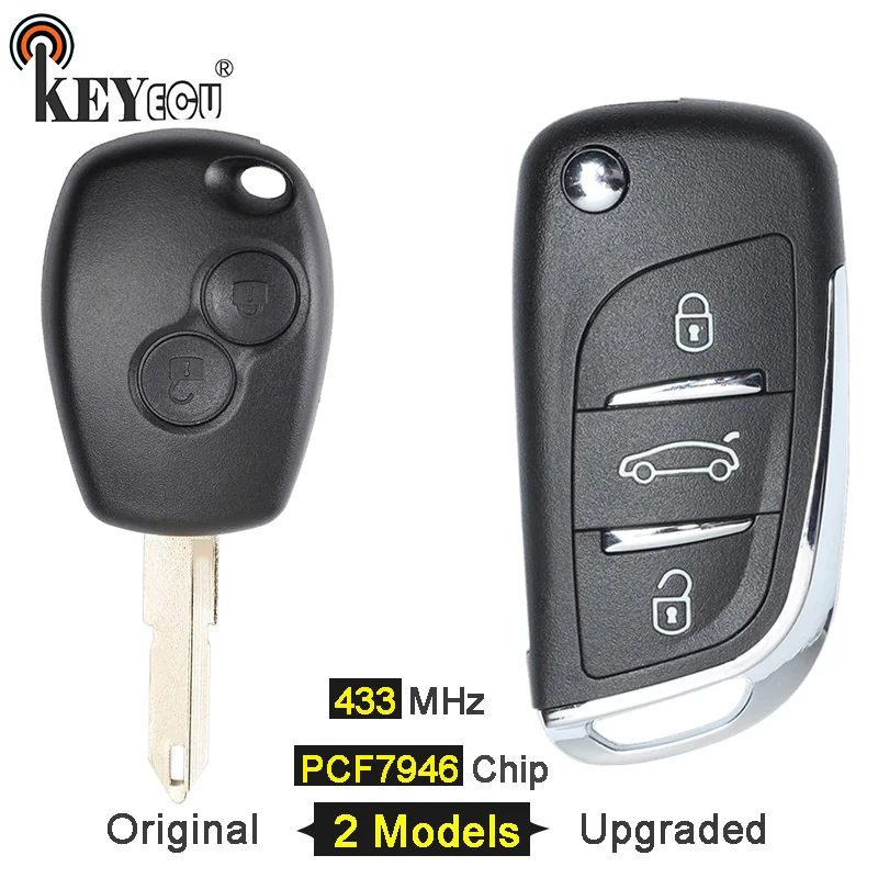 

KEYECU 433MHz PCF7946 Chip 2 3 Button Original/ Updraded Flip Remote Car Key Fob for Renault Kangoo 2 Modus Master Clio 3 Trafic