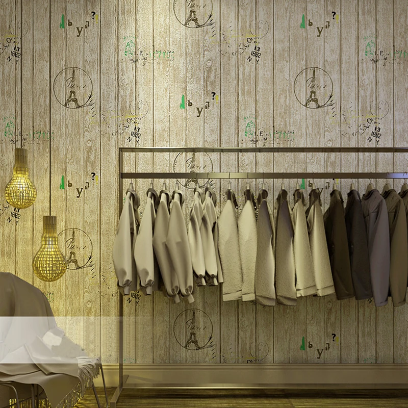 Ретро ностальгические деревянные доски зерна буквы башня узор обои для гостиной