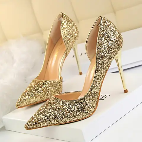 Туфли-лодочки BIGTREE женские, пикантные туфли на высоком тонком каблуке, свадебная обувь, золотистые Серебристые белые