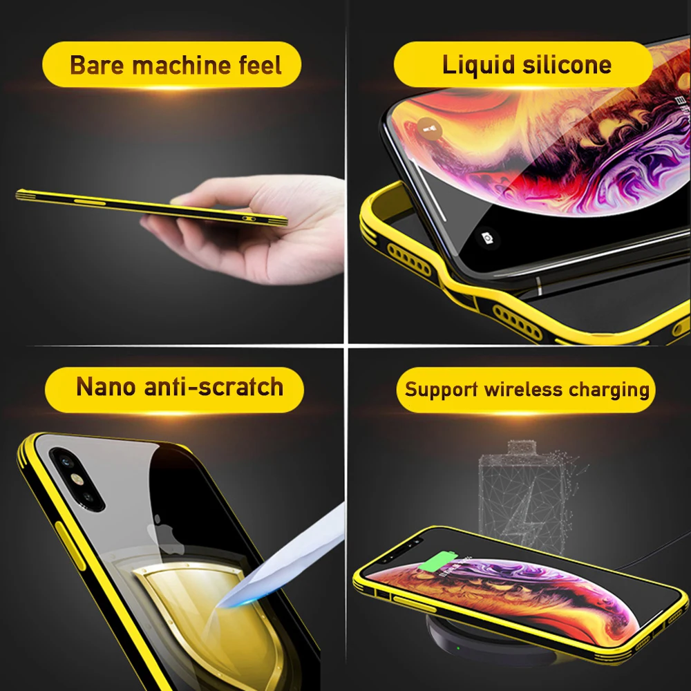 Eqvvol New Transparent Glass Case For iPhone 8 Plus 7 6 6s XS Max XR X Colorful Ultra Thin Soft Edge Shockproof Cover Coque | Мобильные