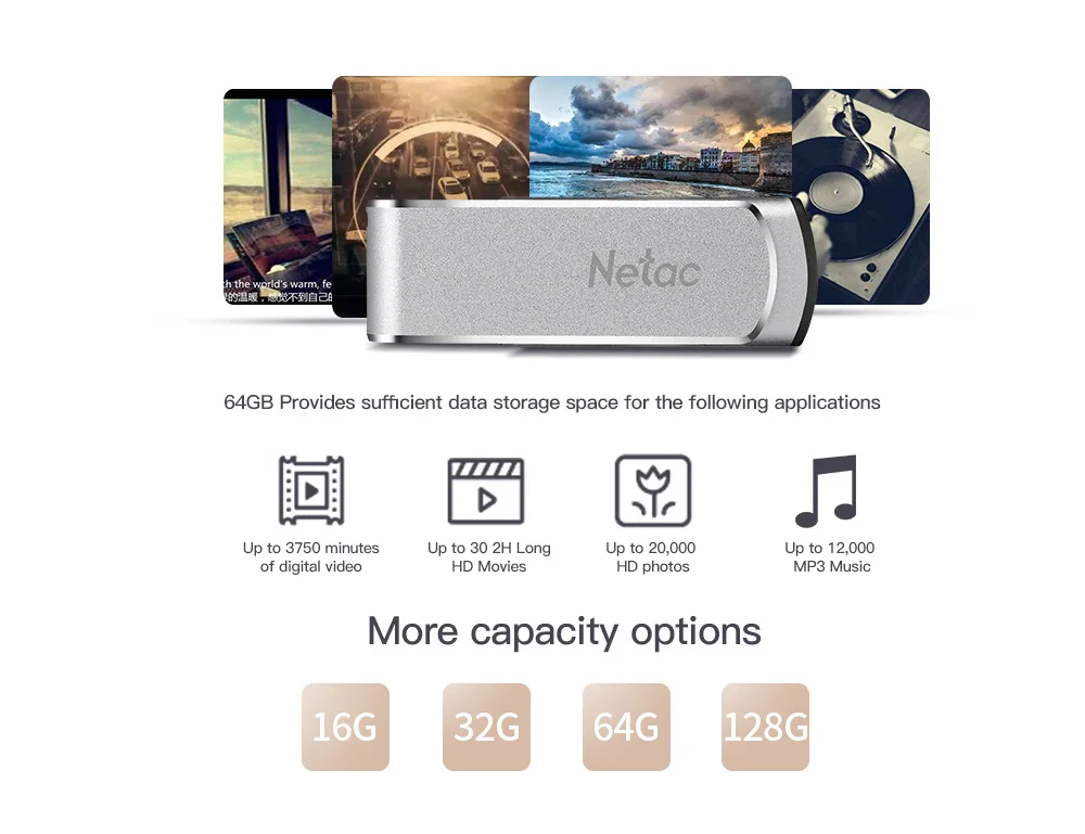 Металлический флеш-диск USB 3,0 Netac U388 из алюминиевого сплава, 16 ГБ, 32 ГБ, 64 ГБ, 128 ГБ, флеш-накопитель USB, вращающийся на 360 градусов