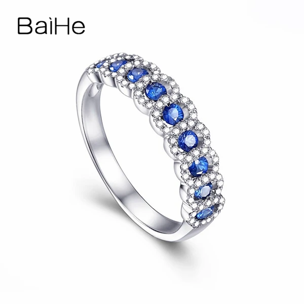 BAIHE, 18 К, белое золото, 0.53CT, сертифицировано H/SI, круглая огранка,, натуральные сапфиры, свадебные, для женщин, модное, Ювелирное кольцо