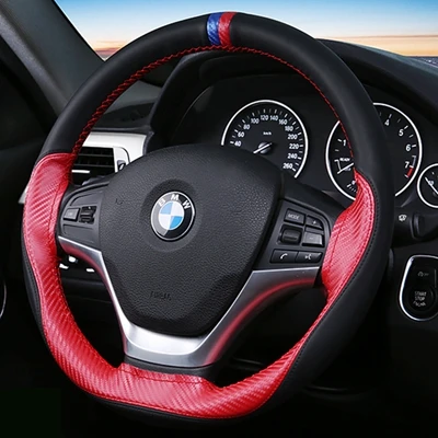 Black Red 1 GNUPME Ручное шитье чехол на руль автомобильный кожаный чехол на руль Универсальный 38 см четыре сезона автомобильные чехлы на руль - Название цвета: Black Red 1