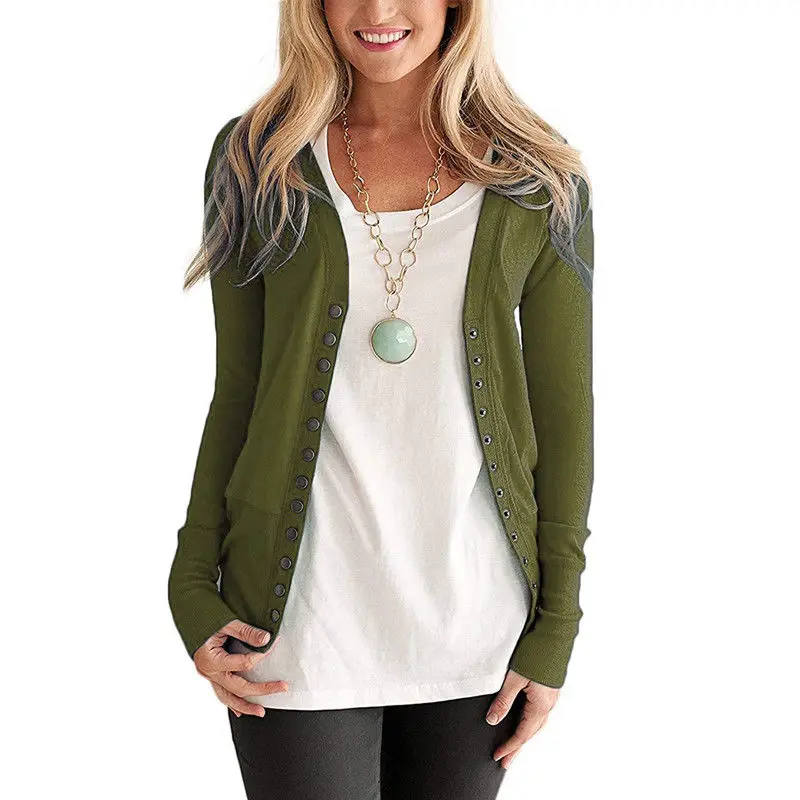 Женский вязаный кардиган на пуговицах повседневный свитер с v-образным вырезом и