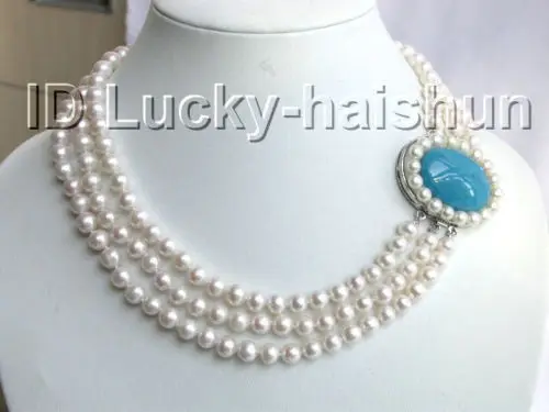

Selling Jewelry>>Genuine! 3row round white freshwater pearls necklace j2891