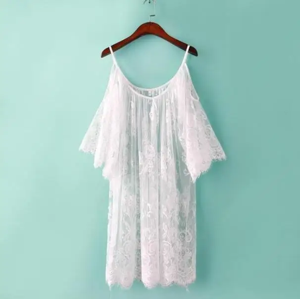 white dress TDFunlive Saida De Praia пляжное накидка парео Плайя накидка платье Vestido Livre Купальник одежда купальники кружева женская пляжная одежда - Цвет: white dress