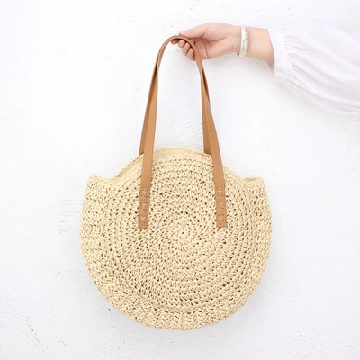 beige Круглые соломенные сумки женская летняя плетеная Сумка из ротанга ручной работы тканая пляжная сумка через плечо круглая Богемская Сумочка БАЛИЙСКАЯ bolso paja - Цвет: beige