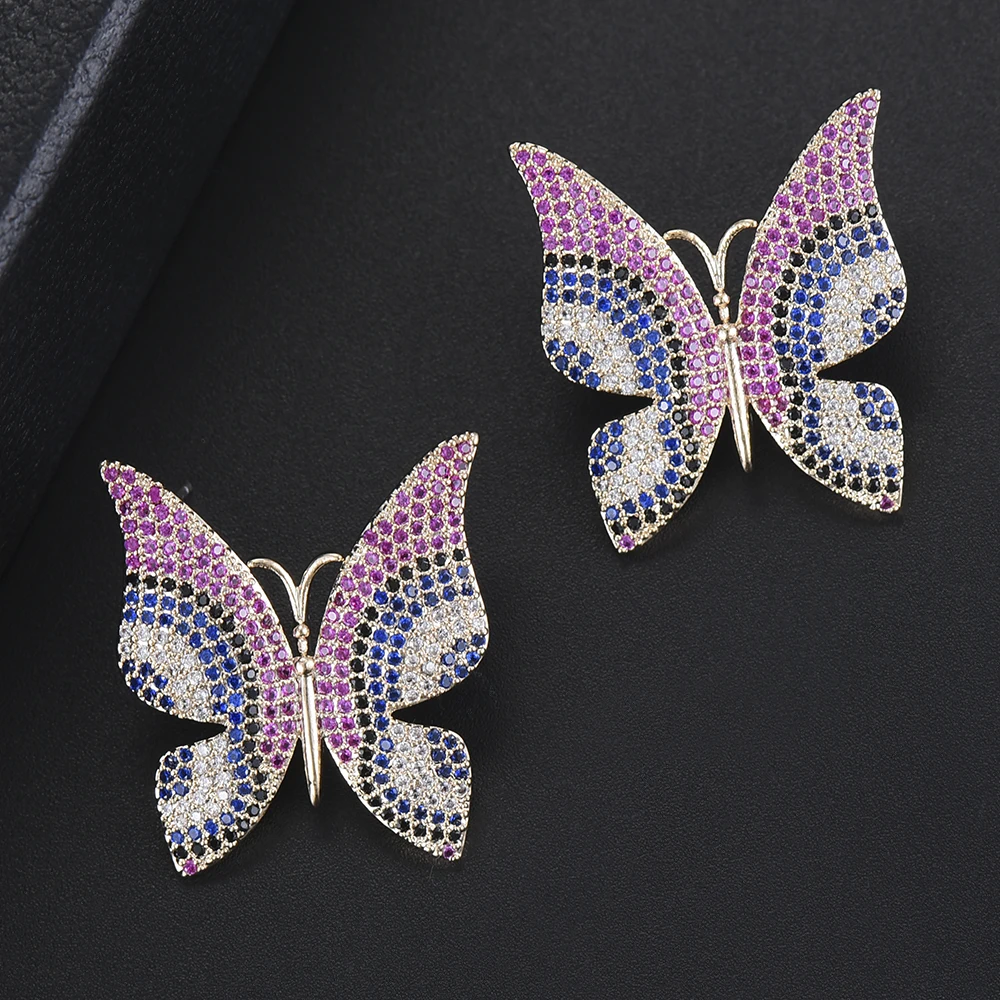 Женские серьги-гвоздики с фианитами в форме бабочки | Украшения и аксессуары