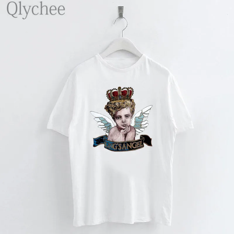 Qlychee Harajuku женские футболки с принтом для девочек Топ Футболка круглым вырезом