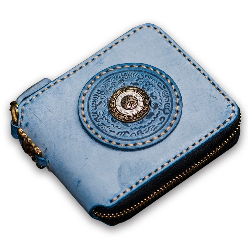 Кожаный кошелек ручной работы унисекс с поперечным сечением дымчатый восковой