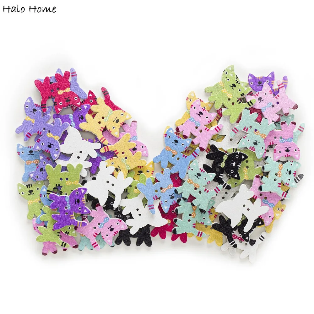 30pcs Cat Wood Buttons for Sewing Scrapbooking Clothing Headwear Handmade Crafts Home Decor Accessories DIY 24mm | Дом и сад