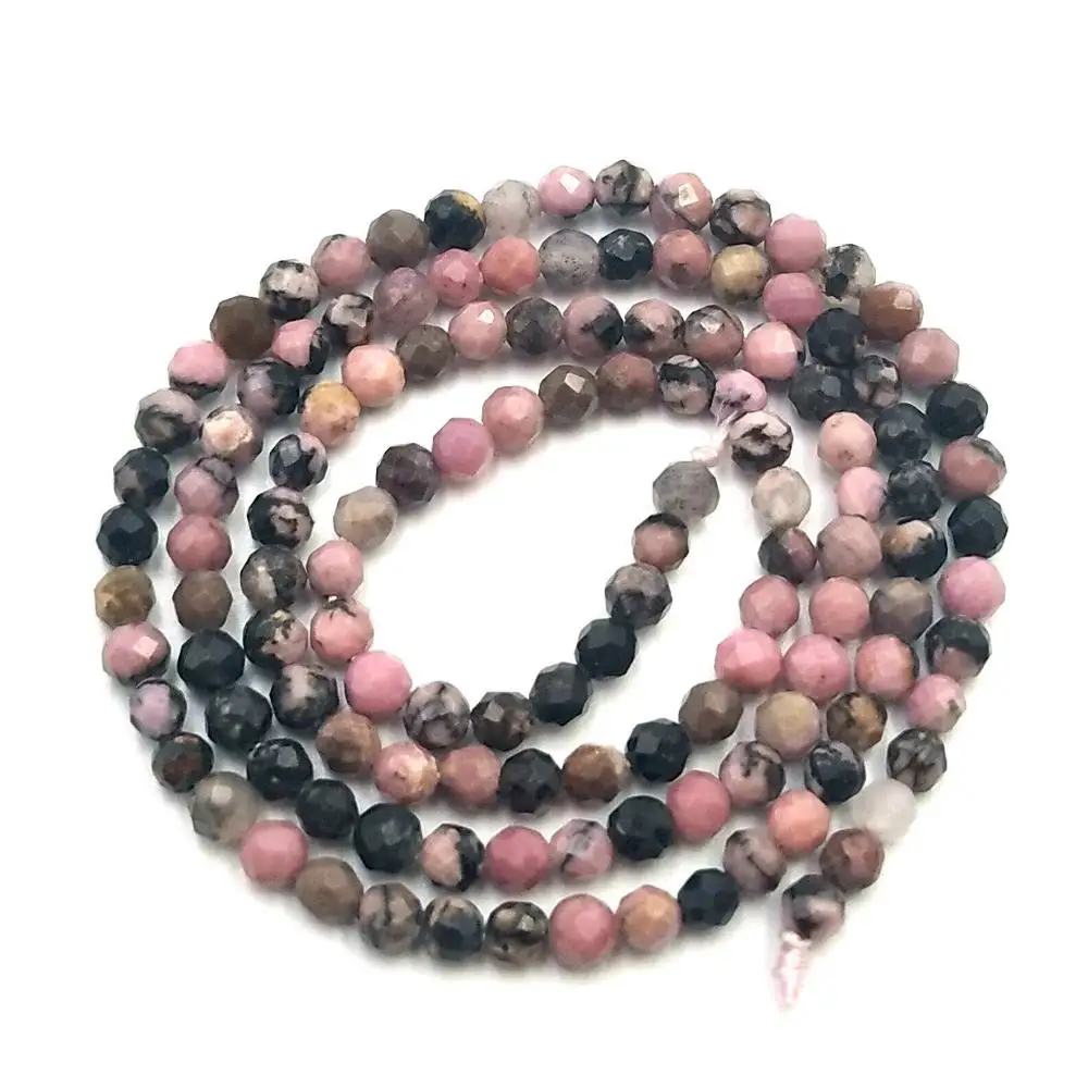 Black lace Rhodonite Граненый 3 мм Натуральный Камень Амазонит розовый кварц аметисты Агаты лазурит бусины для самостоятельного изготовления ювелирных изделий браслет - Цвет: Black lace Rhodonite