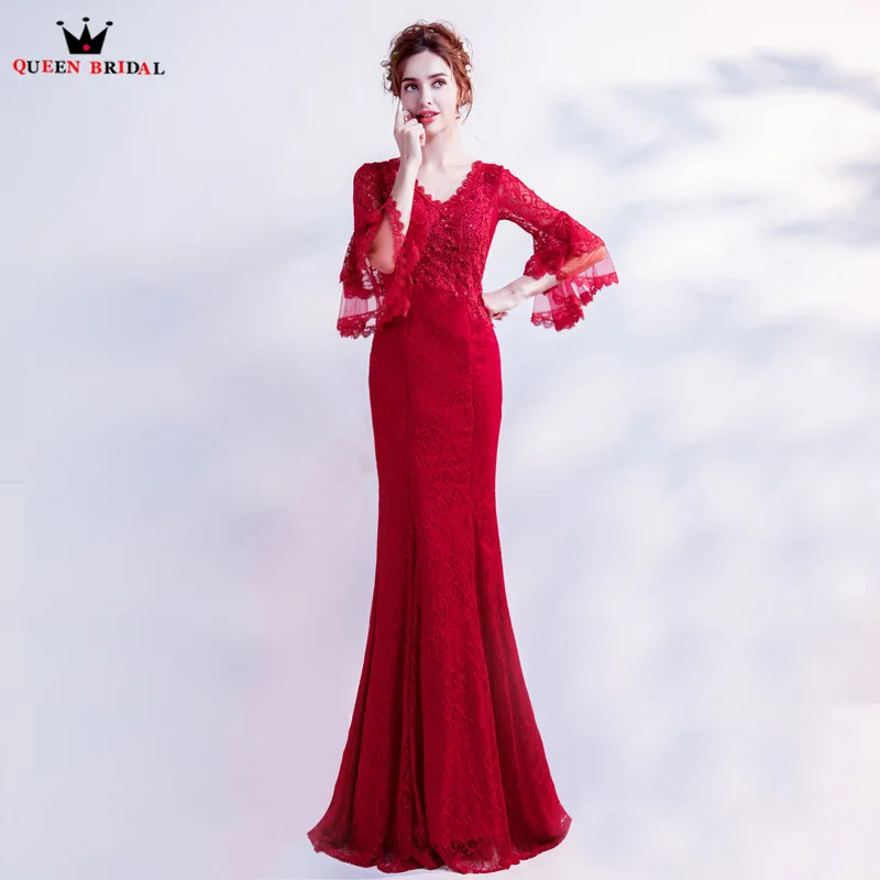 Красные пикантные вечерние платья 2019 модная Русалка Тюль Бисер кружевные цветы