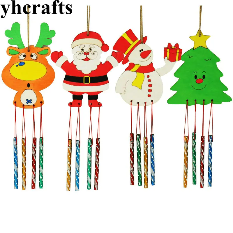 Рождественская Вешалка из необработанного дерева 4 шт./лот игрушки для рисования