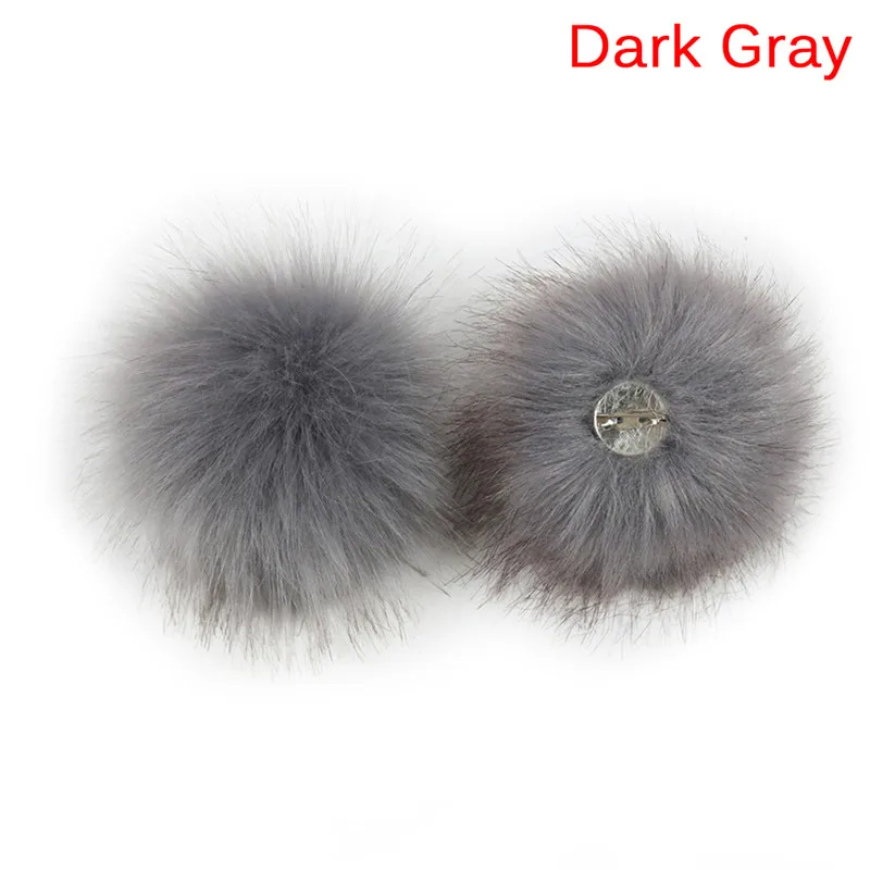 dark grey Пушистый помпон с помпоном, съемная брошь на булавке, вязаная шапка, аксессуары для шерстяного вязания, искусственный мех, шарик, имитация лисы - Цвет: dark grey