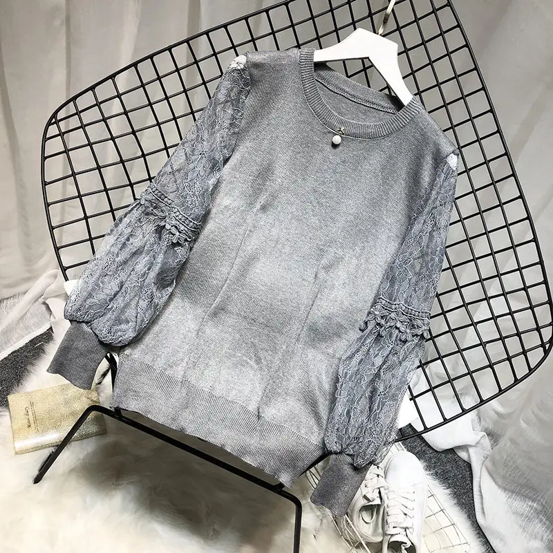 LUOSHA женский осенне-зимний трикотажный пуловер в цветочек с вышивкой 3D кружевом и