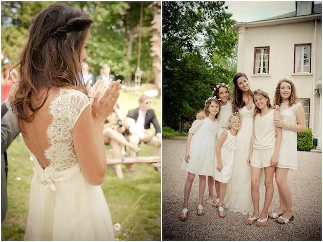 Новый богемия свадебное платье V шеи рукавом открыть назад кружева лиф шифоновая