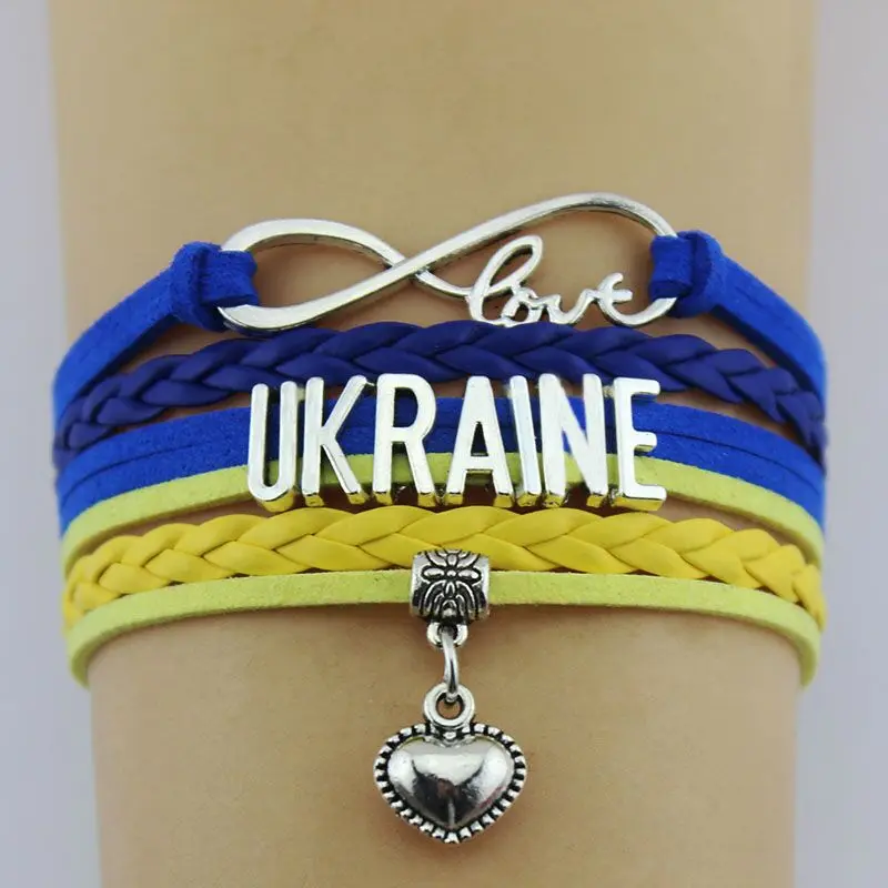 Браслеты с сердечком HLLZH Infinity Love Ukraine Плетеные Кожаные плетеные браслеты ручной
