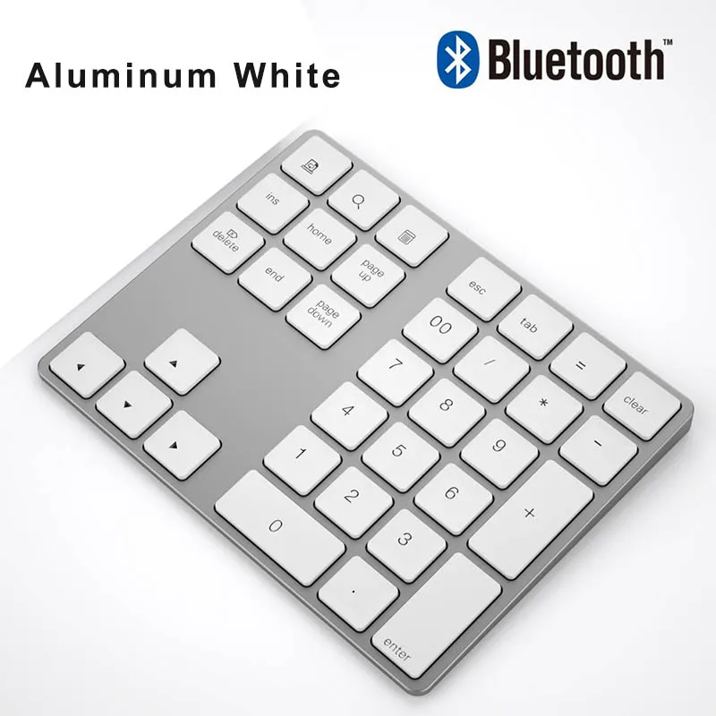 Aluminum White Zienstar Bluetooth цифровая клавиатура, Портативный Беспроводной; большие размеры 34-ключ внешний номер тормозные колодки для компьютера, ноутбука, Macbook, планшетный ПК с системой андроида - Цвет: Aluminum White