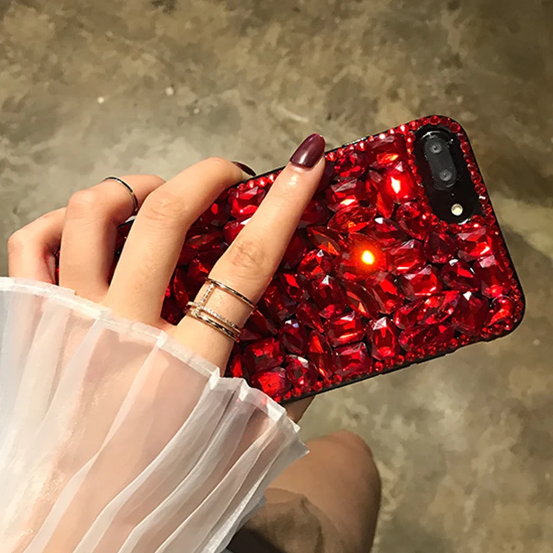 3D красный блестящий чехол со стразами для iPhone 7 7plus 6 6plus 6S 6splus твердый женский с