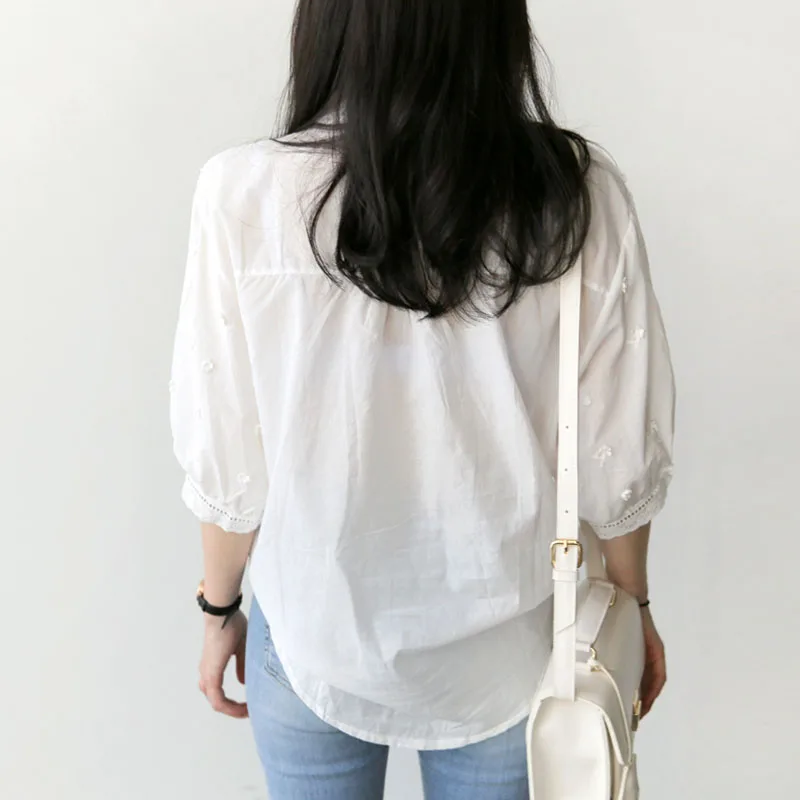 Женская блузка с вышивкой белая рубашка из хлопка 2020|embroidery blouse|women blousesblouses plus |