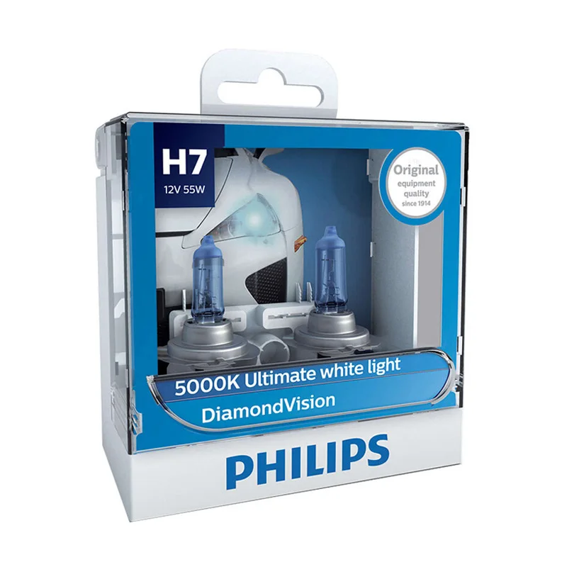 Philips H1 H4 H7 H8 HB3 HB4 9003 9005 9006 12V Diamond Vision 5000K автомобильный галогенный головной светильник, противотуманная фара, супер ксеноновый белый светильник, пара