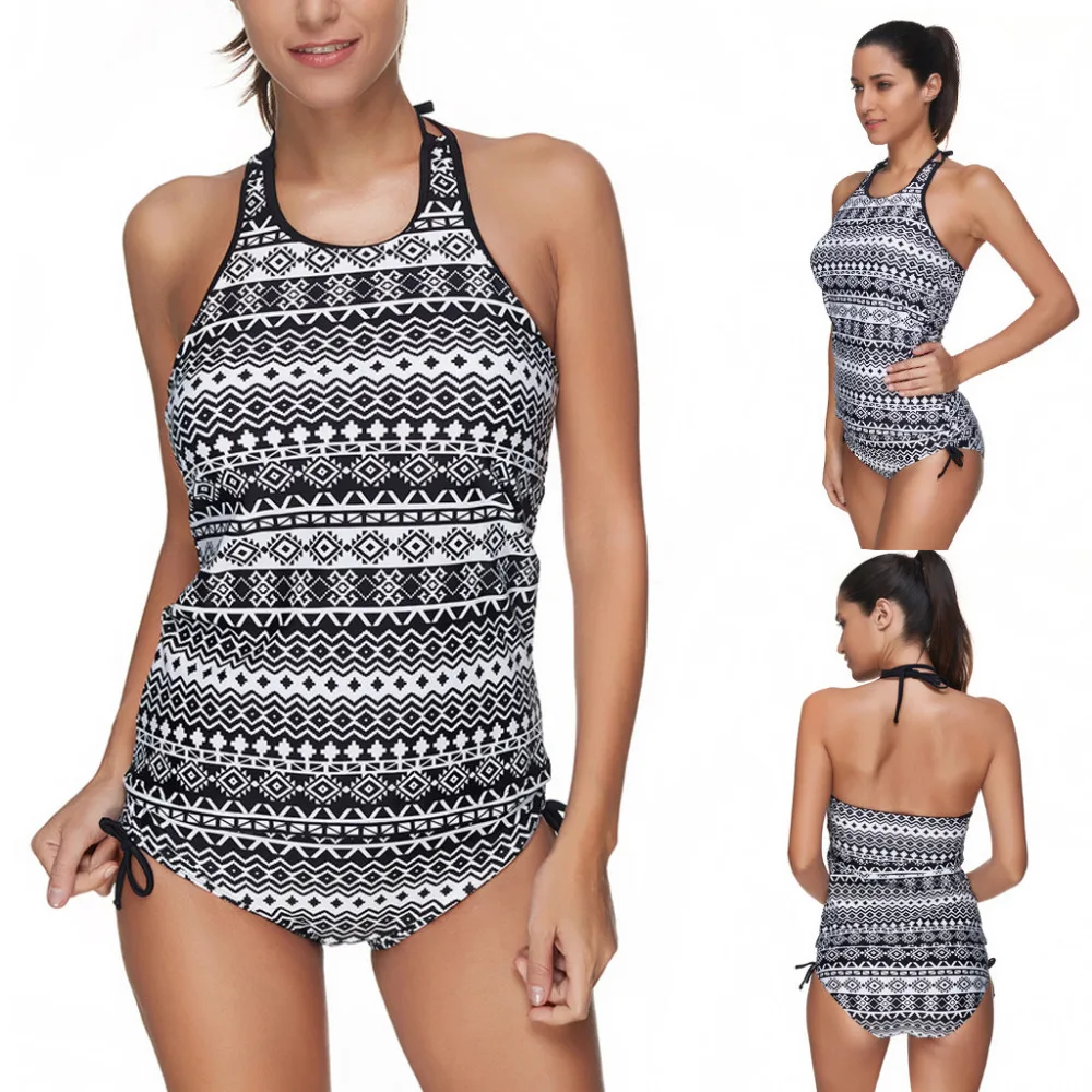 Женский купальник с высокой талией в стиле бохо принтом ручной горловиной пуш ап